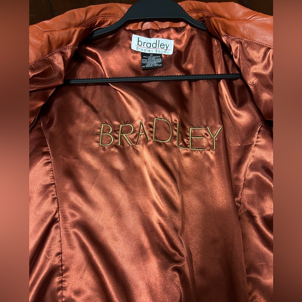 Bradley Bayou 100% Leather Jacket Womens Burnt Orange Quilted Full Zip Pockets - Picture 2 of 6